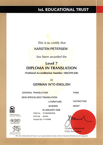 Chartered Institute of Linguists' Diploma in Translation German into English